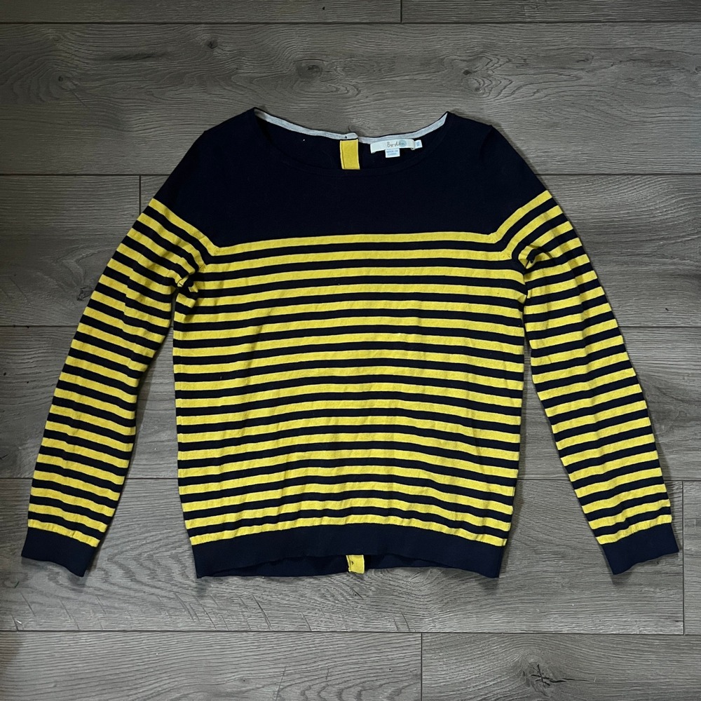 Boden Tresco Stripe Jumper Womens XS Cotton Cashmere Blend in Yellow and Navy